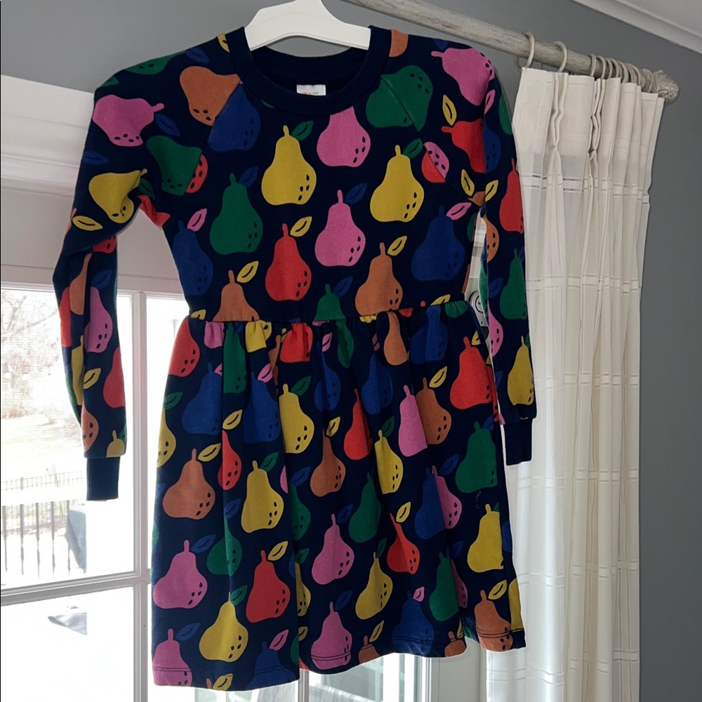 Hanna Andersson Navy Dress with Bright Multicolor Pears